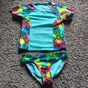 Wonder Nation Green Multi Colored Bright Short Sleeve Shirt 2 Piece Bikini